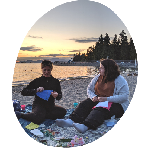 Making meaningful connections while stitching at sunset on the beach