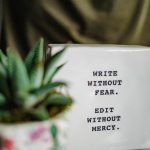 Quote on a white canvas saying Write Without Fear. Edit Without Mercy.